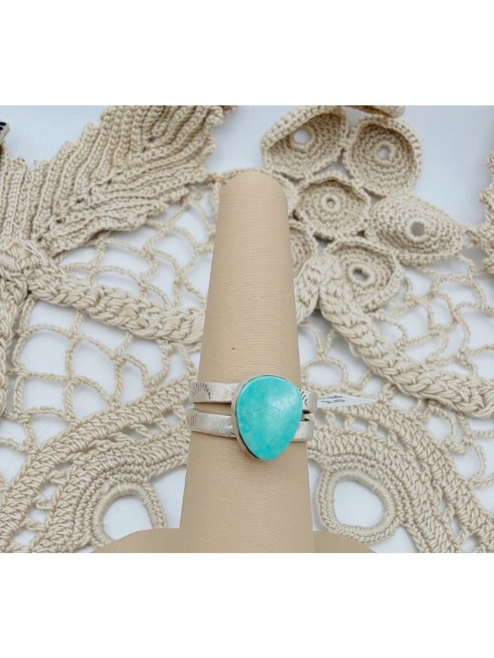 Artisan Sterling Silver Royston Turquoise Ring Hand-Stamped double Band 6 gift
